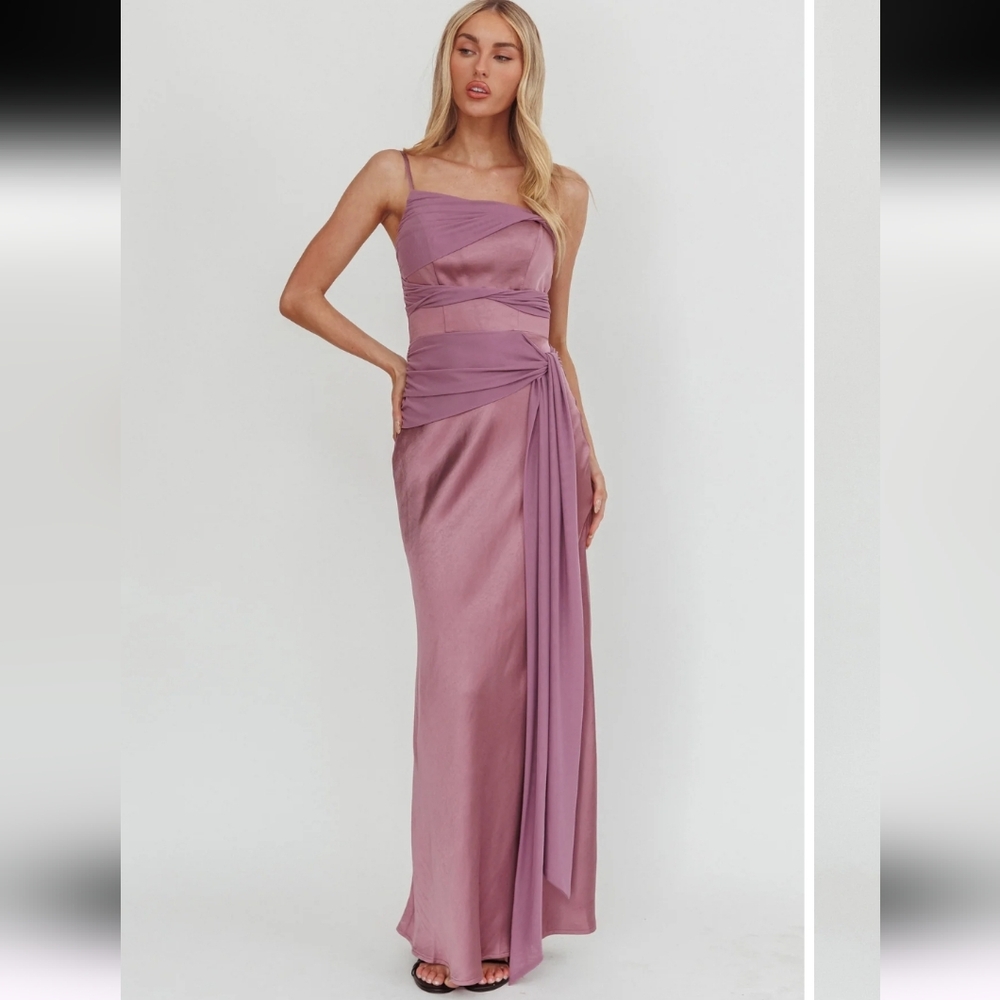NWT Selfie Leslie Small Wysandra Knot Maxi Dress Grape Mauve Purple Gown Spring